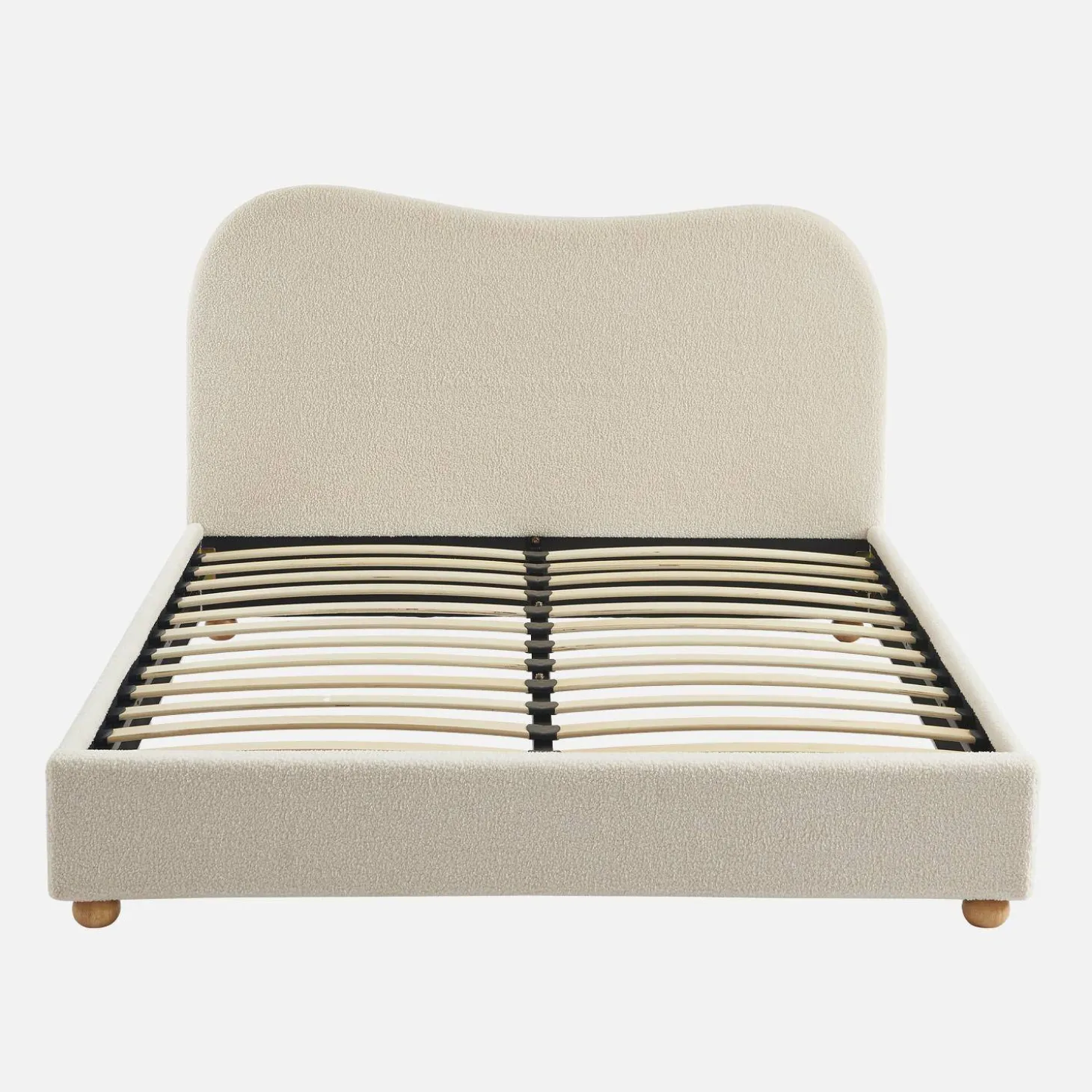Bed met lattenbodem en hoofdeinde, wit met bouclé afwerking