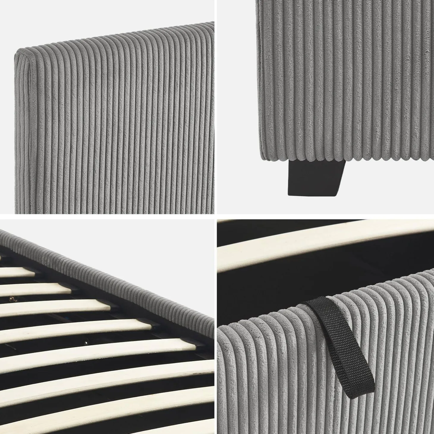 Bed met lattenbodem en hoofdeinde, 90 x 190cm, corduroy