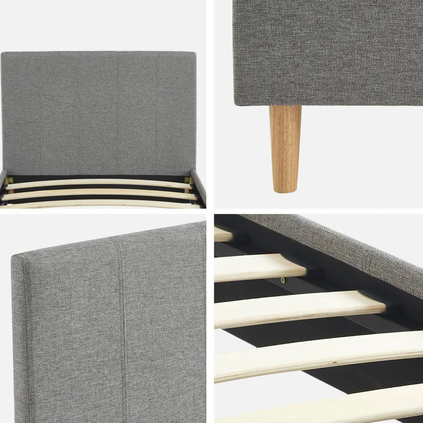 Bed met lattenbodem en hoofdeinde, stoffen afwerking