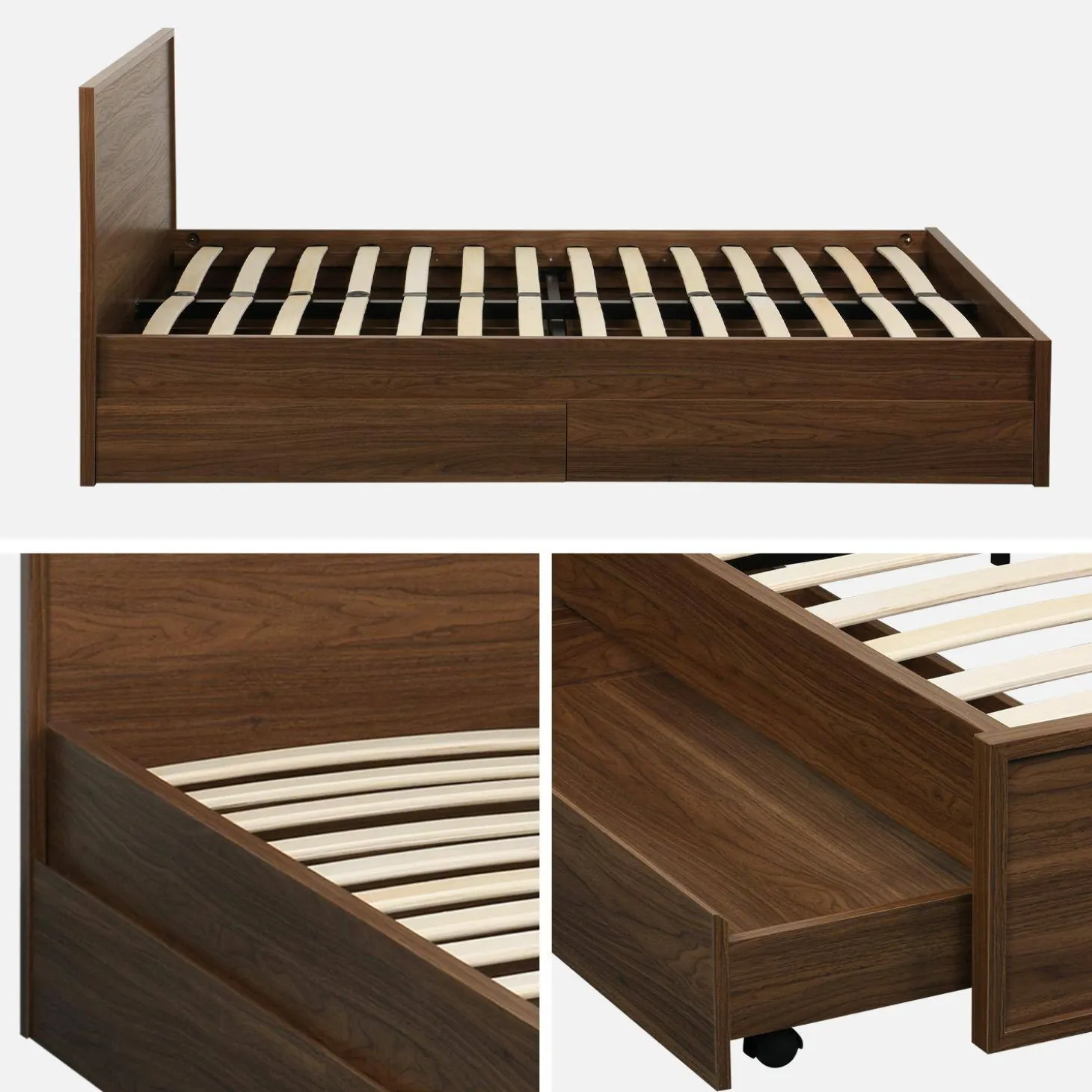 Bed 140x190cm met 4 lades inclusief lattenbodem en hoofdbord houtdecor