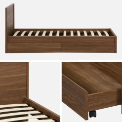Bed 90x190cm met 2 lades inclusief lattenbodem en hoofdbord houtdecor