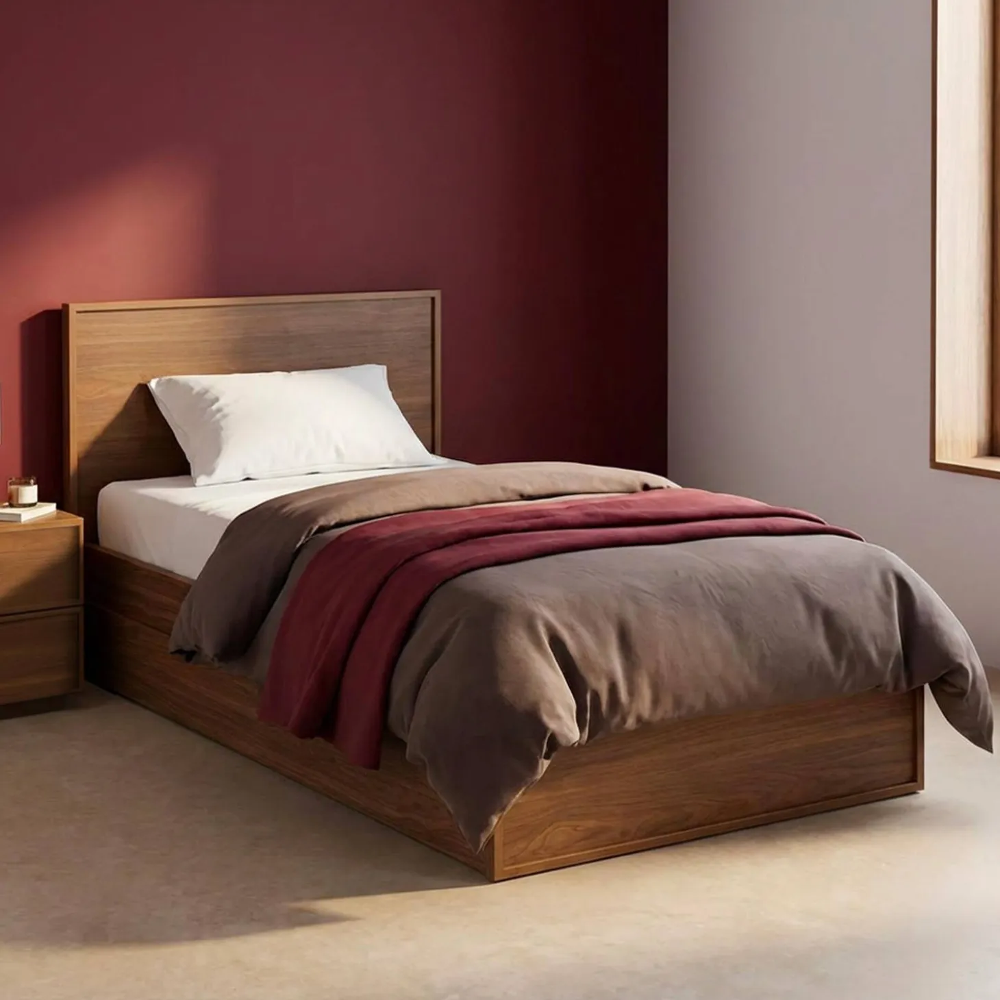 Bed 90x190cm met 2 lades inclusief lattenbodem en hoofdbord houtdecor