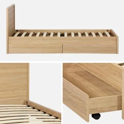 Bed 90x190cm met 2 lades inclusief lattenbodem en hoofdbord houtdecor