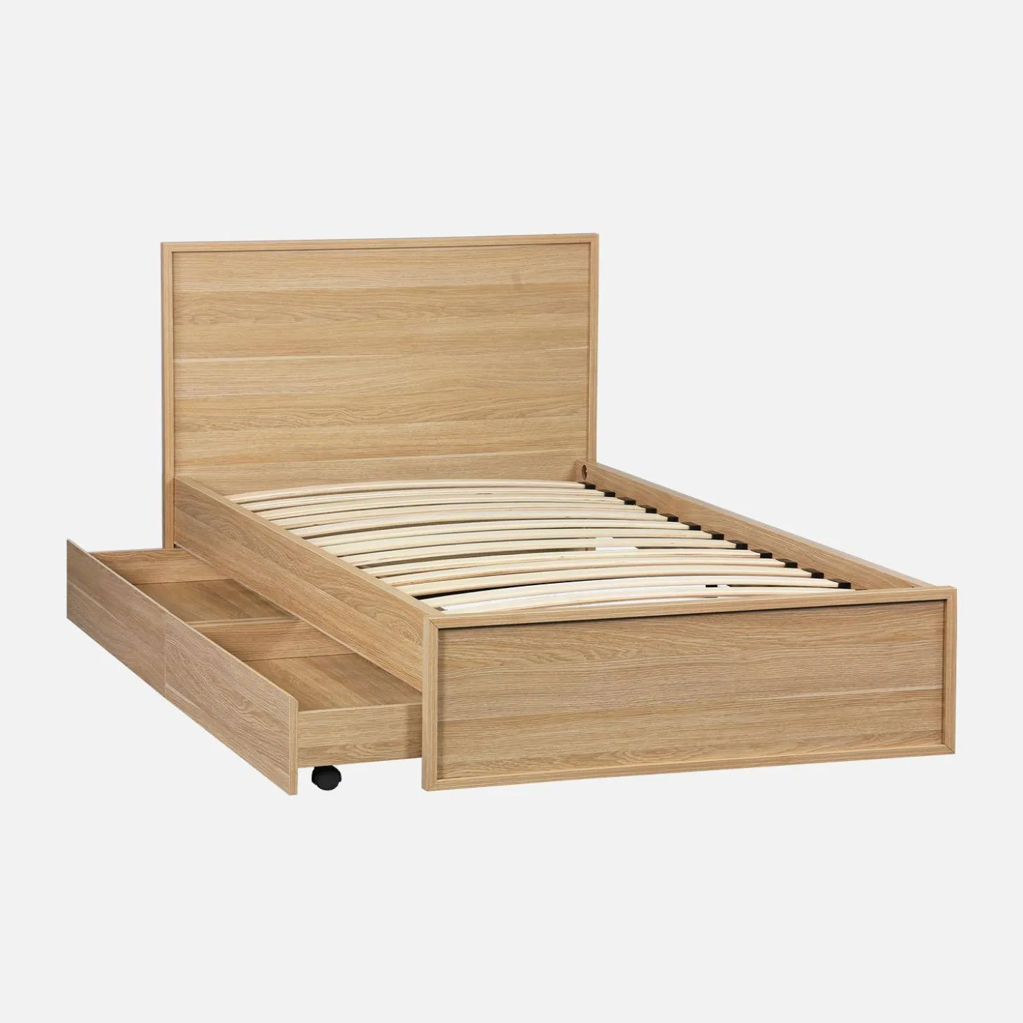 Bed 90x190cm met 2 lades inclusief lattenbodem en hoofdbord houtdecor