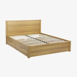 Bed 160 x 200cm met 4 lades lattenbodem en hoofdbord houtdecor