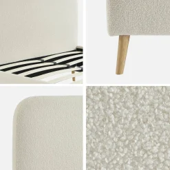Bed 140x190cm met lattenbodem en gestoffeerd hoofdbord bouclé