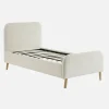 Bed 90x190cm met lattenbodem en gestoffeerd hoofdbord bouclé