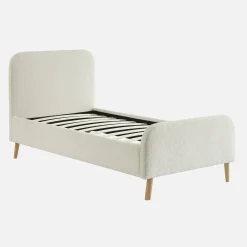 Bed 90x190cm met lattenbodem en gestoffeerd hoofdbord bouclé