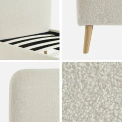 Bed 90x190cm met lattenbodem en gestoffeerd hoofdbord bouclé