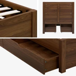Bed 90x190cm met lattenbodem hoofdbord en 4 laden houtdecor