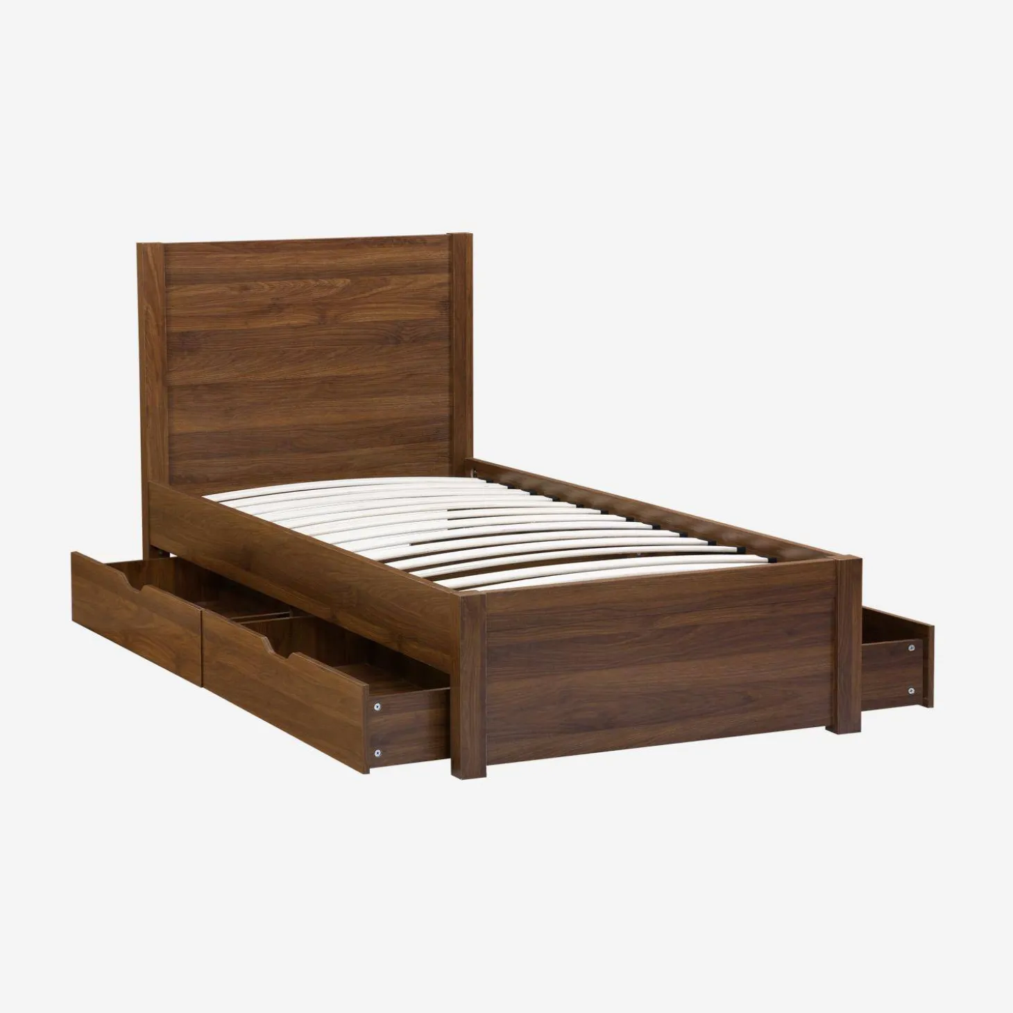 Bed 90x190cm met lattenbodem hoofdbord en 4 laden houtdecor