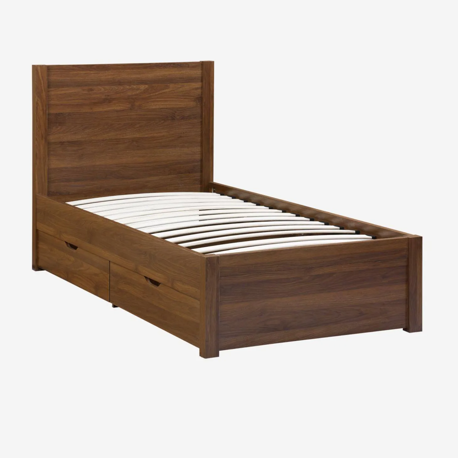 Bed 90x190cm met lattenbodem hoofdbord en 4 laden houtdecor
