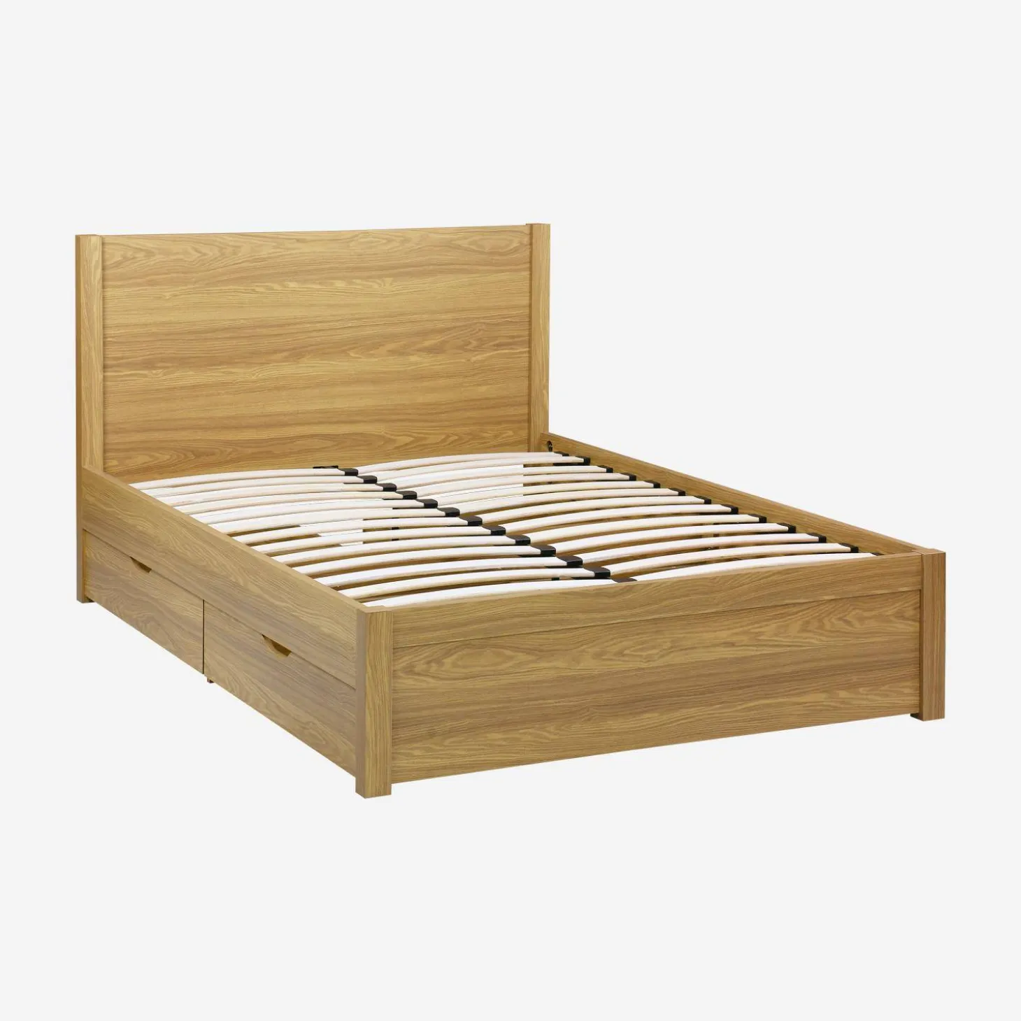 Bed 140x190cm met lattenbodem hoofdbord en 4 laden houtdecor
