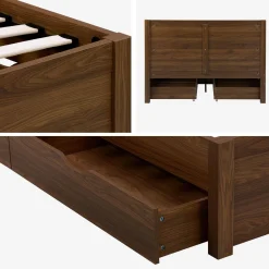 Bed 140x190cm met lattenbodem hoofdbord en 4 laden houtdecor