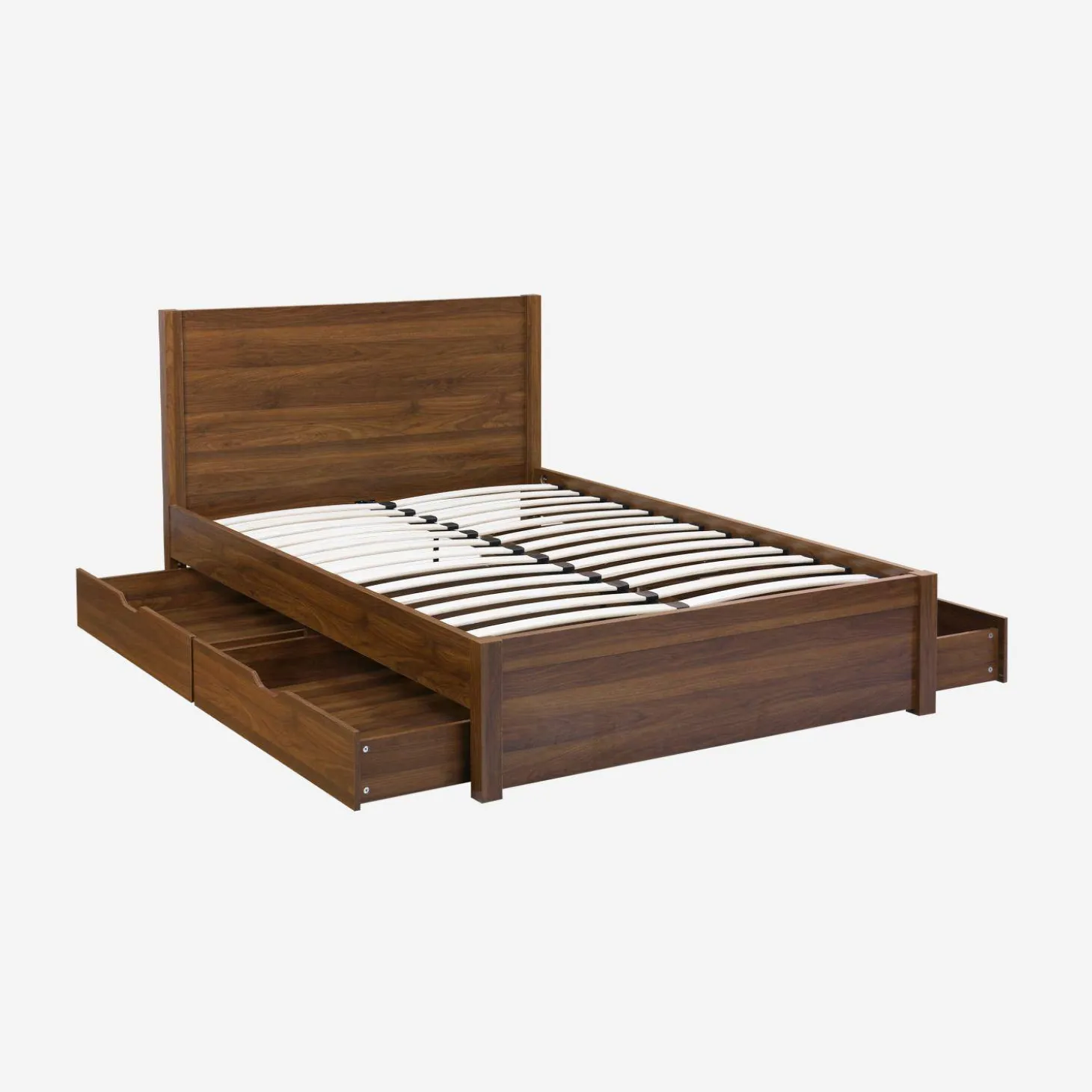 Bed 140x190cm met lattenbodem hoofdbord en 4 laden houtdecor