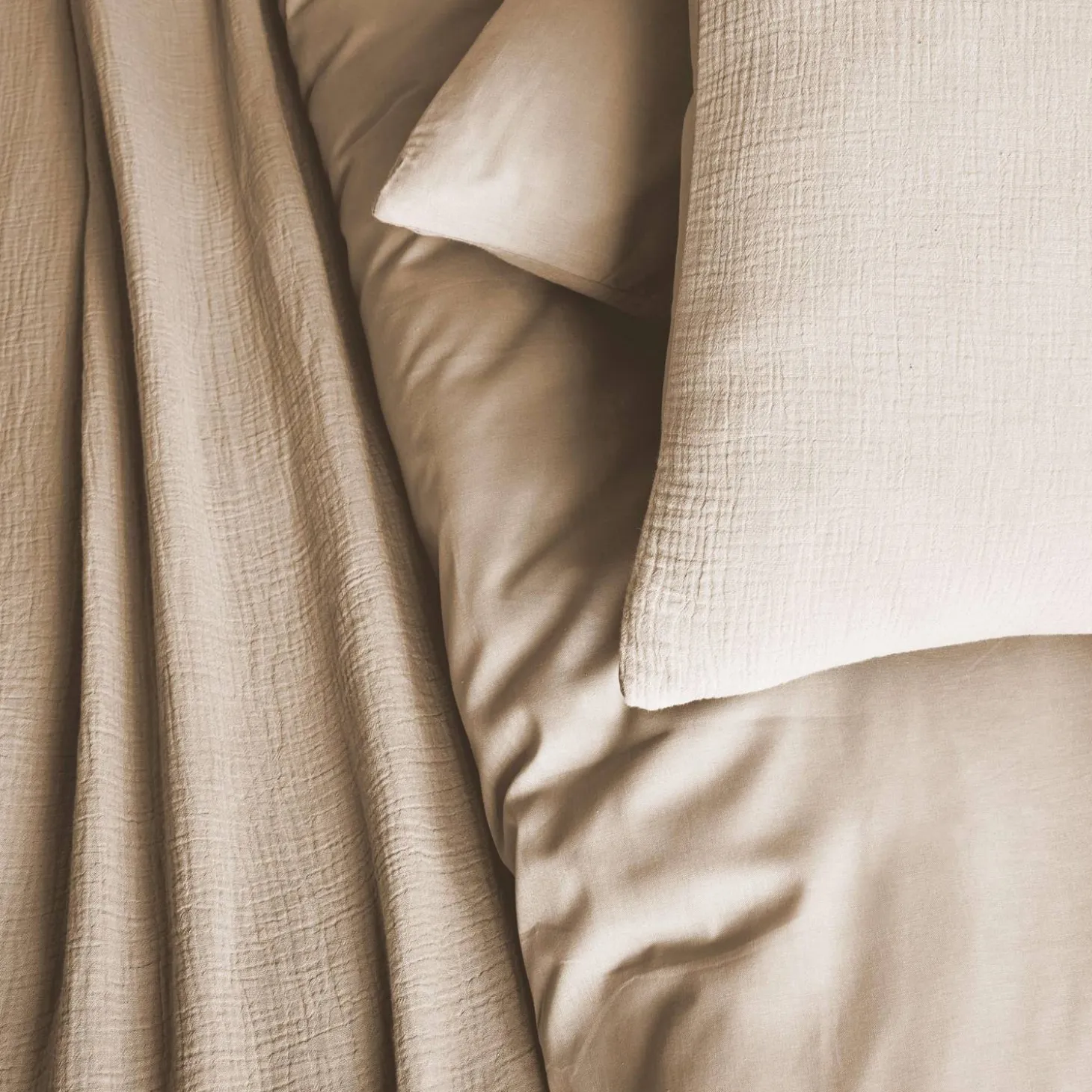 Beige katoenen gaas beddengoed set