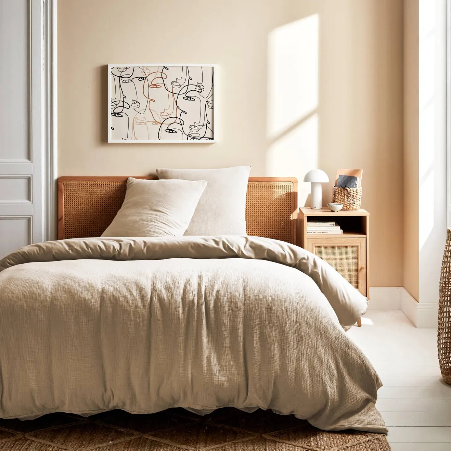 Beige katoenen gaas beddengoed set