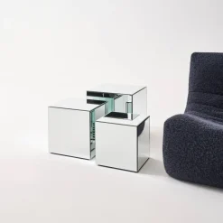 Bijzettafel kubus spiegelglas 40cm