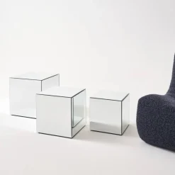 Bijzettafel kubus spiegelglas 30cm