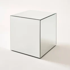 Bijzettafel kubus spiegelglas 35cm