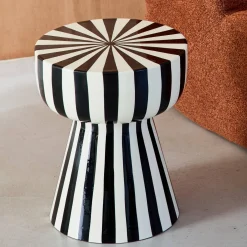Bijzettafel, nachtkastje geëmailleerd staal gestreept Ø34 x H41cm