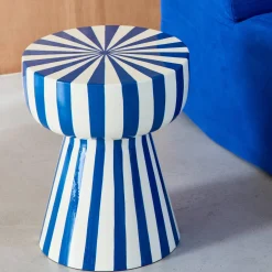 Bijzettafel, nachtkastje geëmailleerd staal gestreept Ø34 x H41cm