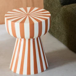 Bijzettafel, nachtkastje geëmailleerd staal gestreept Ø34 x H41cm