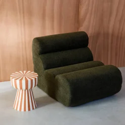 Bijzettafel, nachtkastje geëmailleerd staal gestreept Ø34 x H41cm