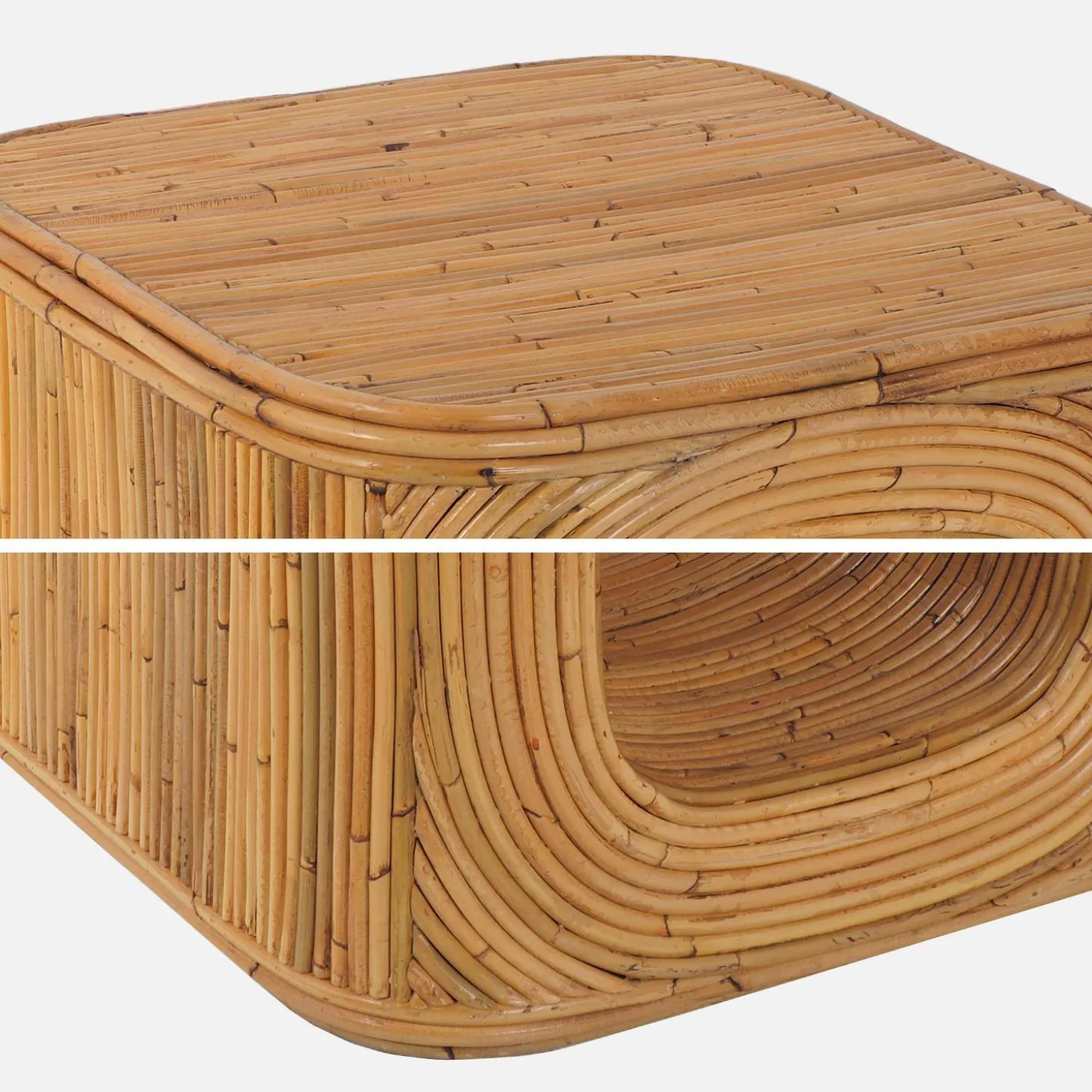 Bijzettafel, nachtkastje met vak, in natuurlijk rotan