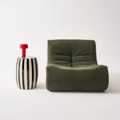Bijzettafel, nachtkastje van gestreept geëmailleerd staal Ø35 x H 46cm