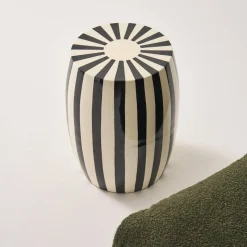 Bijzettafel, nachtkastje van gestreept geëmailleerd staal Ø35 x H 46cm