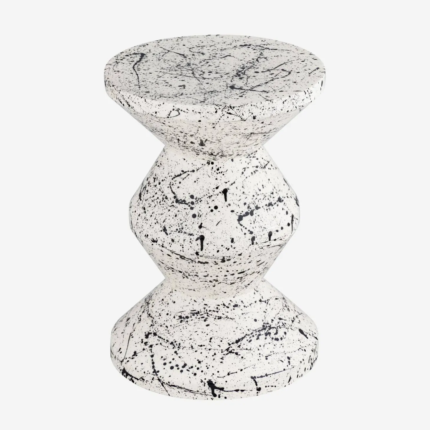 Bijzettafel, nachtkastje van geëmailleerd staal, gevlekt motief Ø33 x 47cm