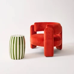 Bijzettafel, nachtkastje van gestreept geëmailleerd staal Ø35 x H 46cm