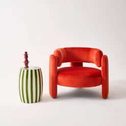 Bijzettafel, nachtkastje van gestreept geëmailleerd staal Ø35 x H 46cm