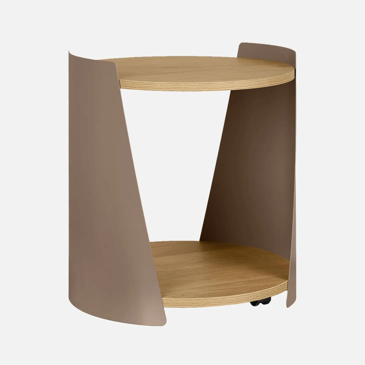 Bijzettafel op wieltjes van metaal en houtdecor
