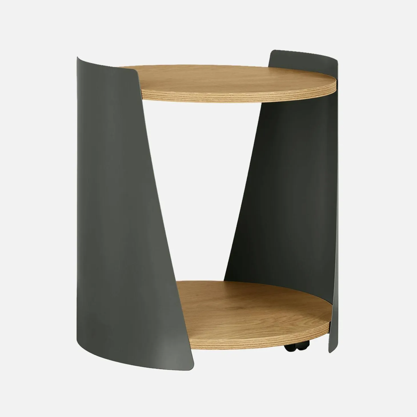 Bijzettafel op wieltjes van metaal en houtdecor