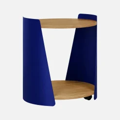 Bijzettafel op wieltjes van metaal en houtdecor