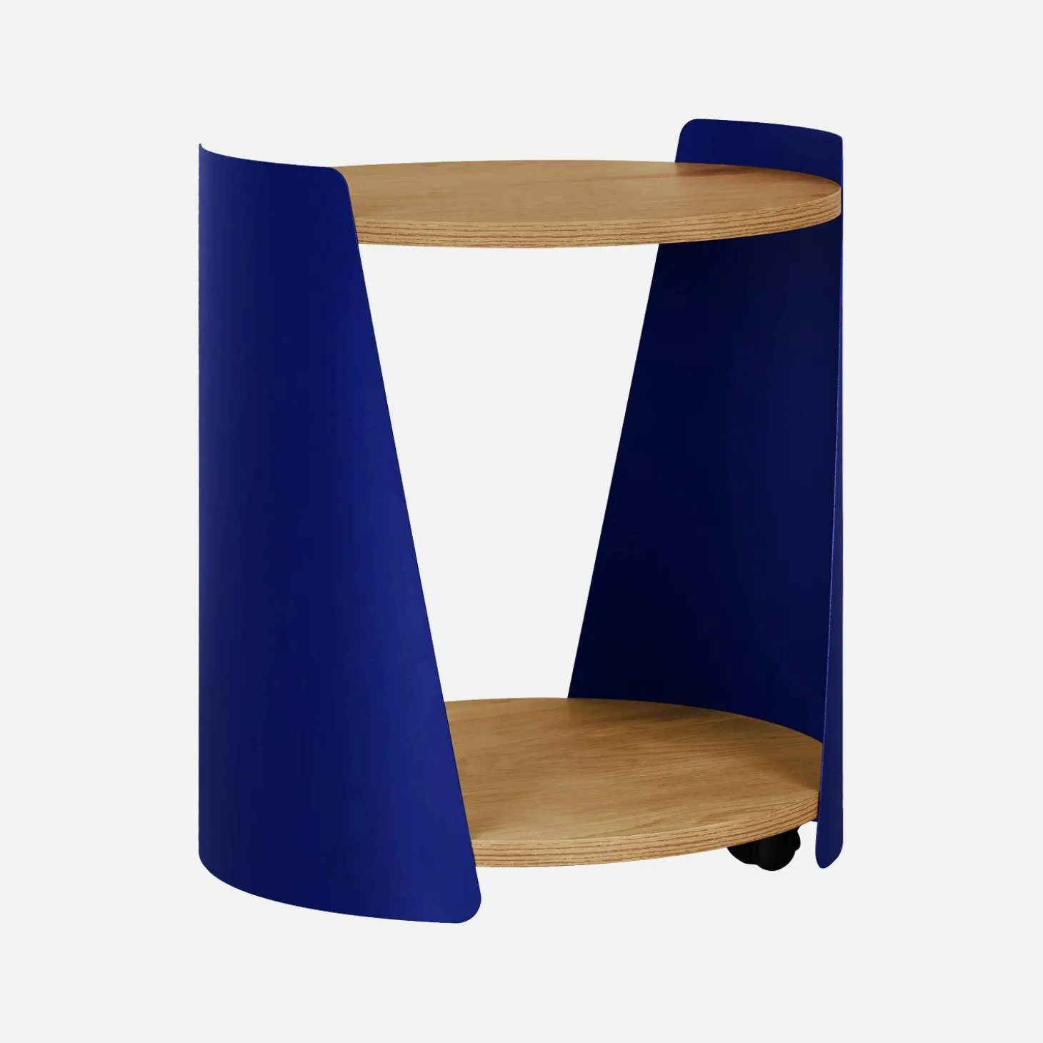 Bijzettafel op wieltjes van metaal en houtdecor