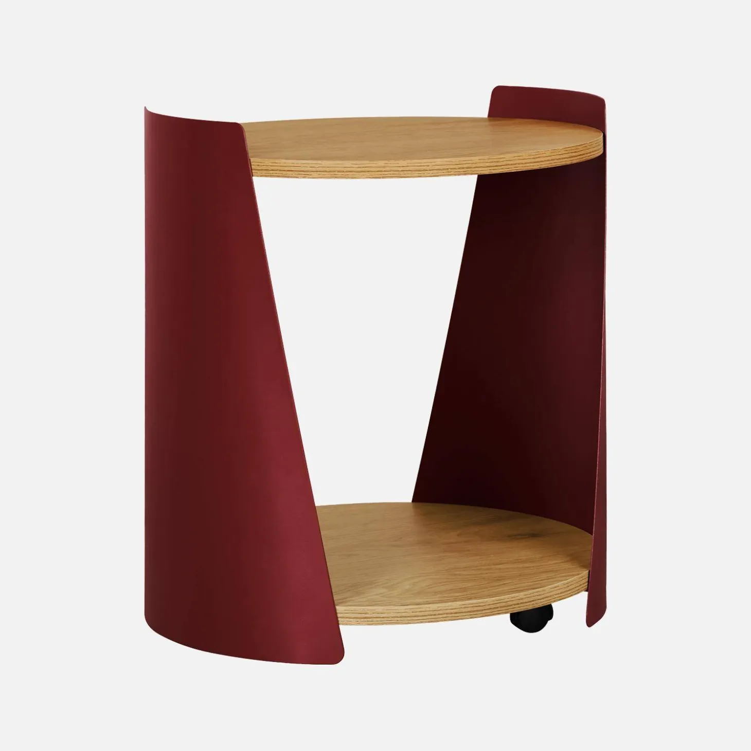 Bijzettafel op wieltjes van metaal en houtdecor