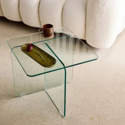 Bijzettafel vierkant gehard glas