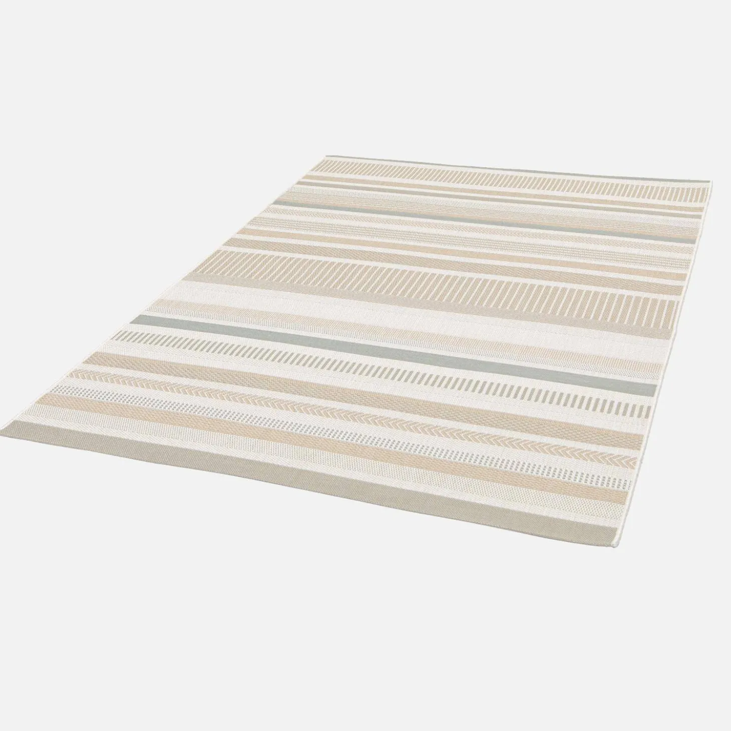 Binnen-/buitentapijt, vintage lineair patroon in crème, beige en grijs