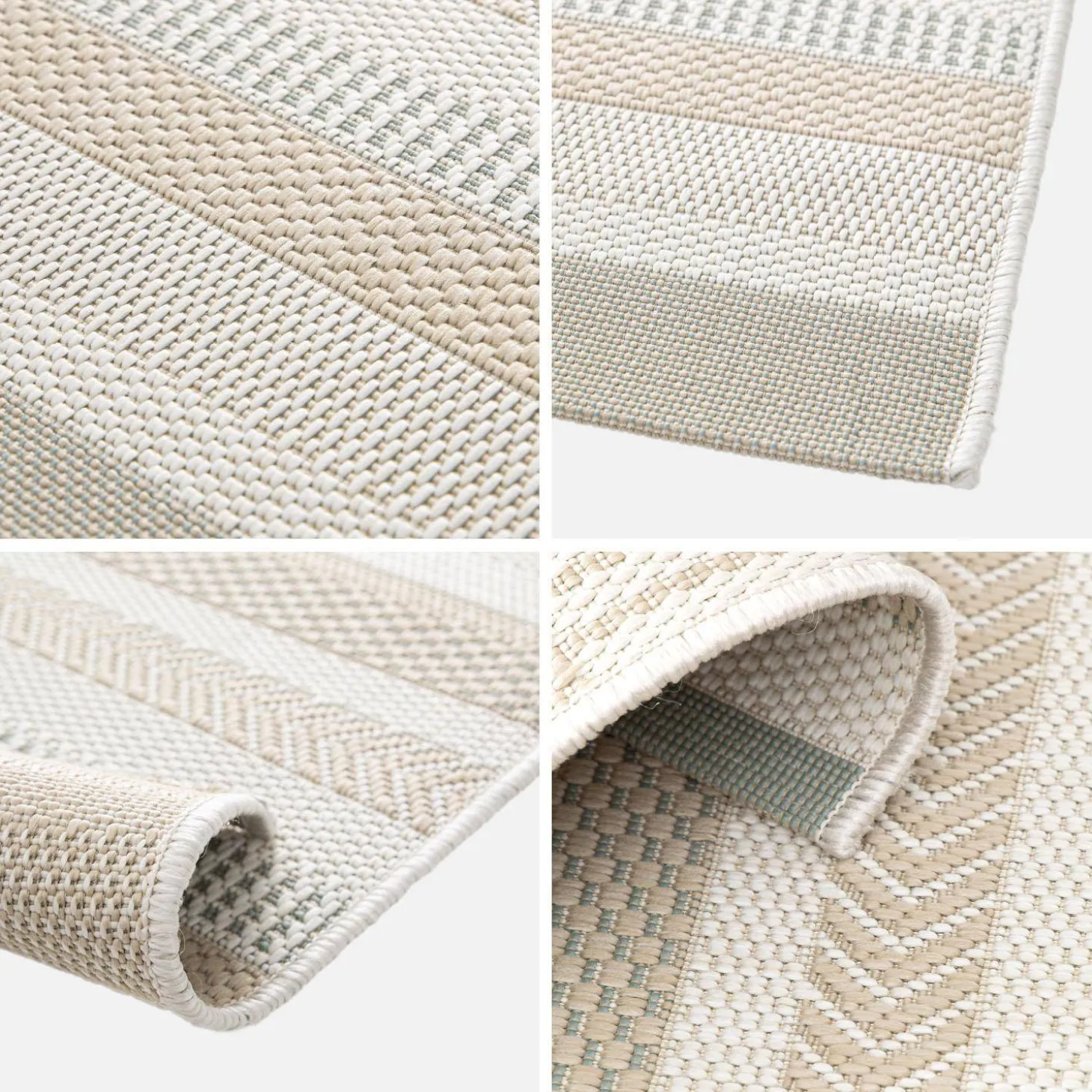 Binnen-/buitentapijt, vintage lineair patroon in crème, beige en grijs