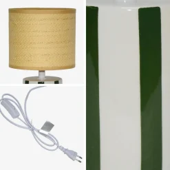Binnen tafellamp keramiek lampenkap rotan effect H 28cm
