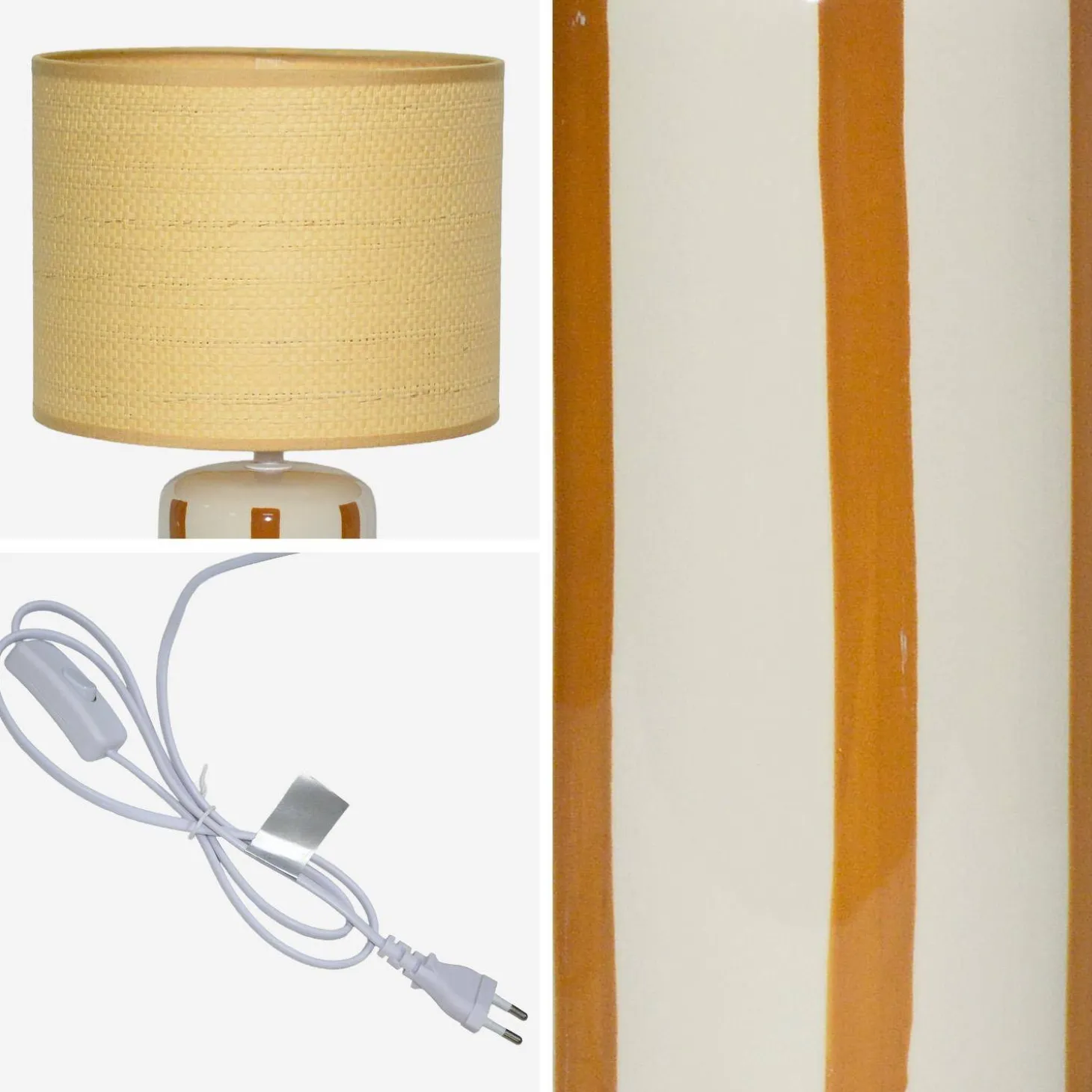 Binnen tafellamp keramiek lampenkap rotan effect H 44cm