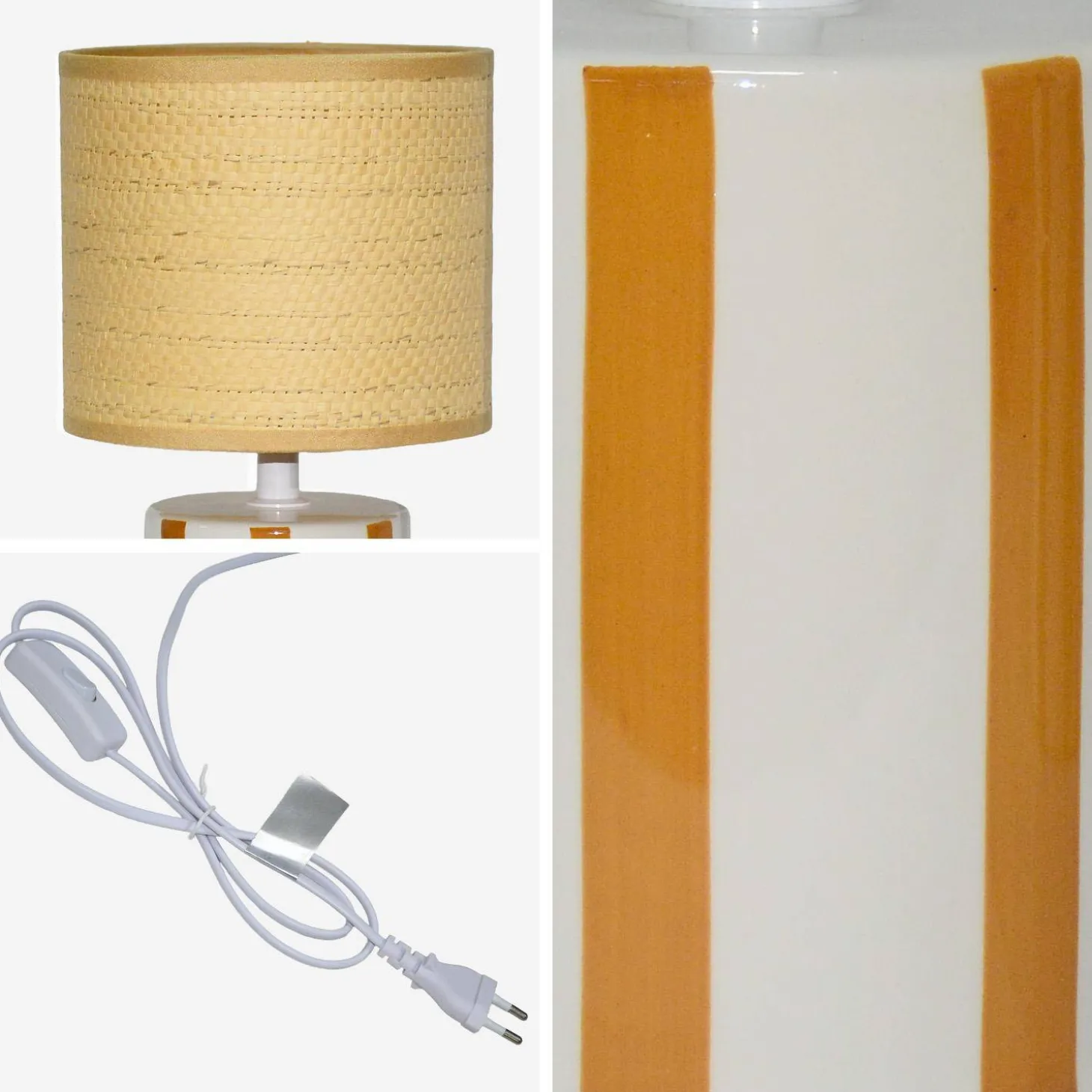 Binnen tafellamp keramiek lampenkap rotan effect H 28cm