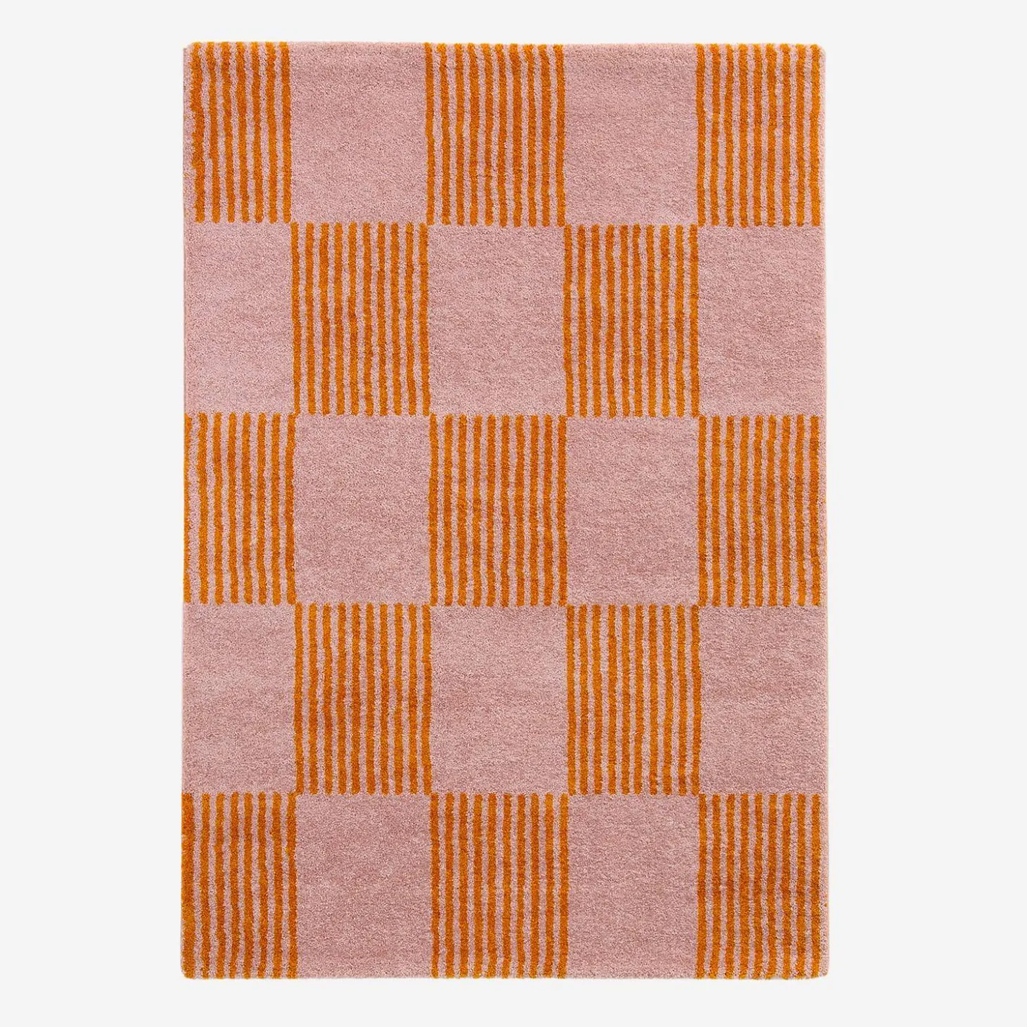 Binnen tapijt oranje en roze dambordpatroon