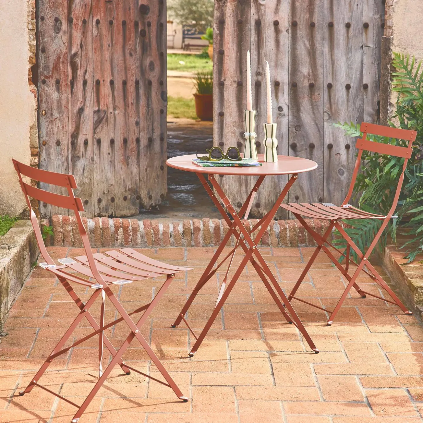 Bistrotafel met 2 stoelen inklapbaar metaal Ø60 x 70cm