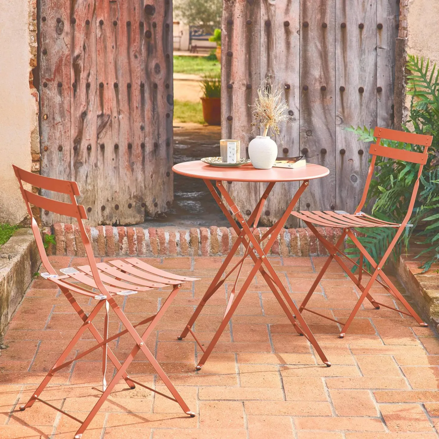 Bistrotafel met 2 stoelen inklapbaar metaal Ø60 x 70cm