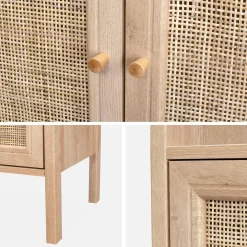 Boekenkast met 2 deuren en open planken houtdecor en rotan 80cm