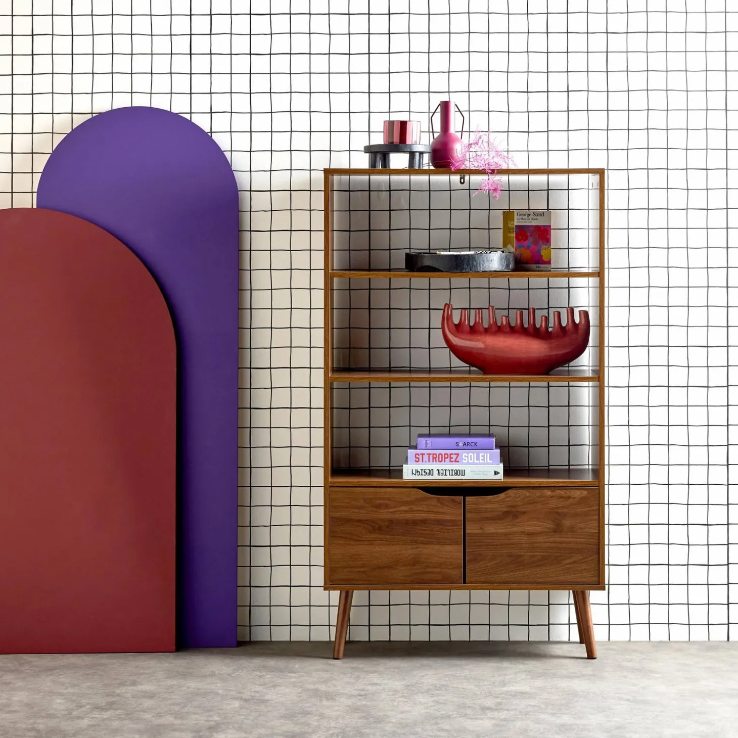 Boekenkast met 2 deuren en planken houtdecor 80cm